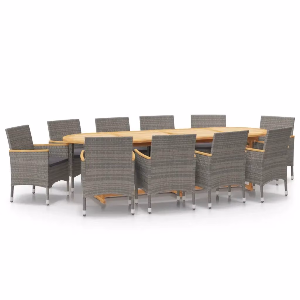 Set da pranzo per giardino vidaXL in legno di acacia con 11 pezzi e cuscini grigi – 2