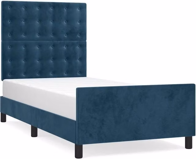 Letto singolo per adulti in velluto blu con struttura in legno di larice L/P/H: 100 x 200 x 128 cm