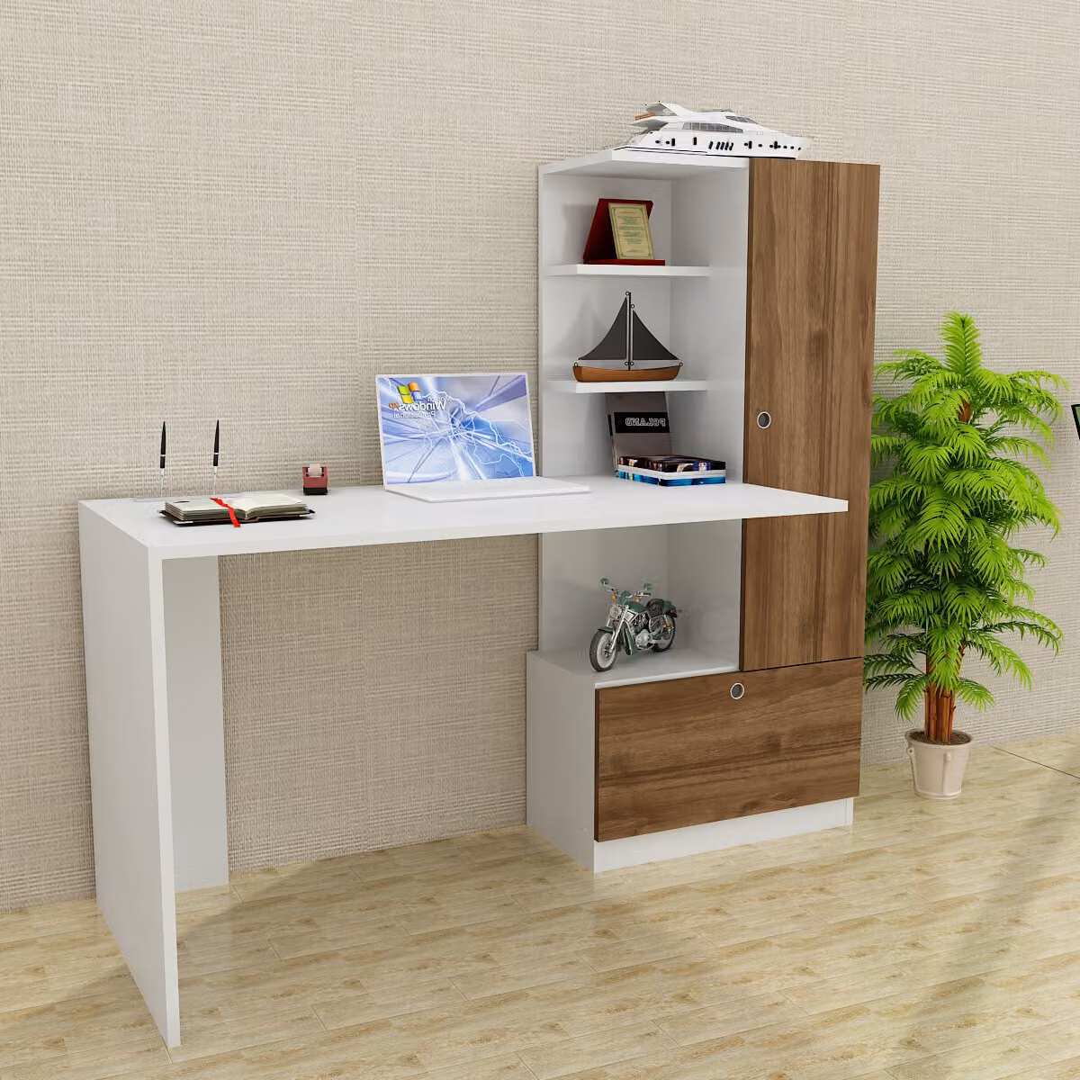 Skye Decor, Merinos- Merinos FRN, bianco, color noce, tavolini da salotto, 73,8x120x61,8 cm, 100% pannello truciolare rivestito in melamina