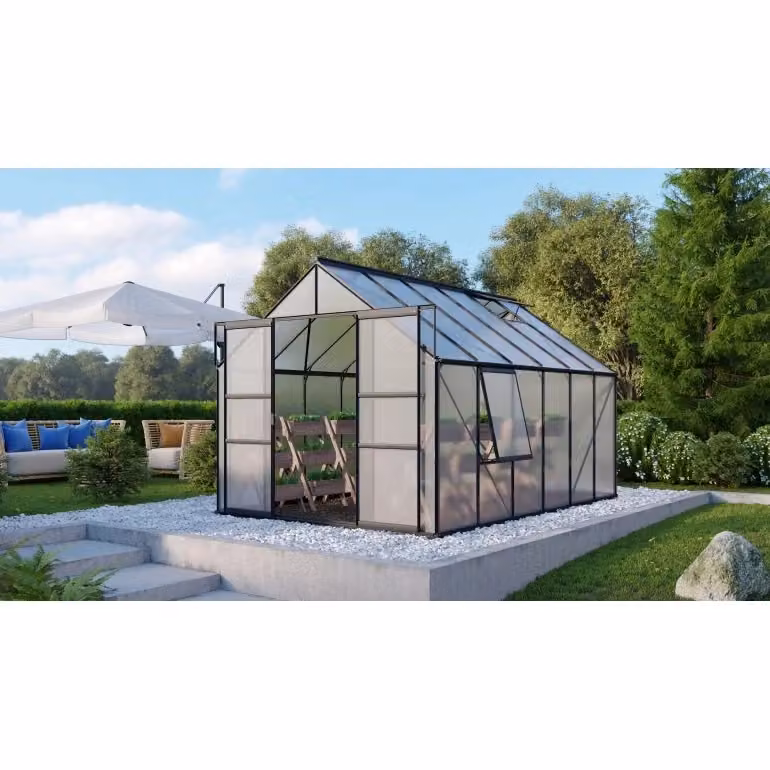 Serra Vitavia Meridian 2 9900 in alluminio Nero con policarbonato alveolare 4mm, L: 257 cm, P: 383 cm, H: 232 cm – 2