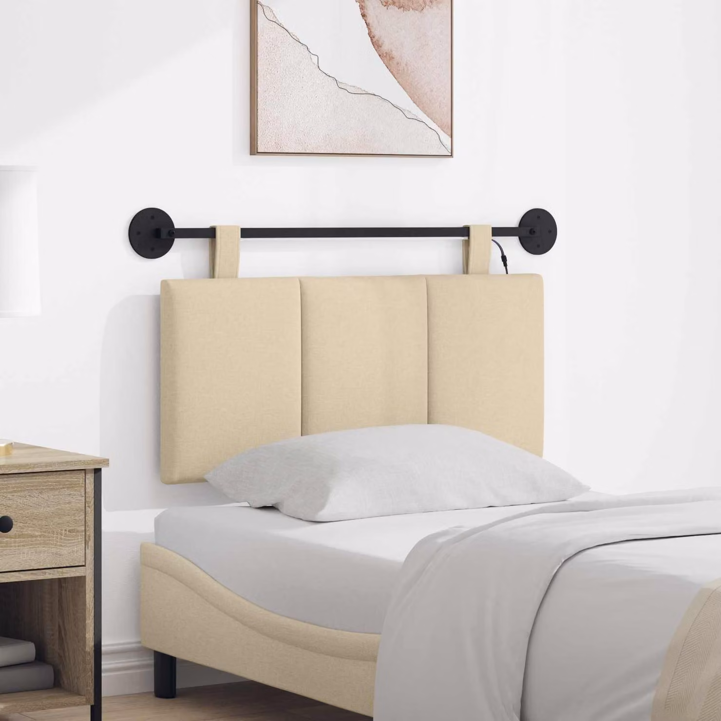 Testiera sospesa vidaXL con luce LED integrata in tessuto beige per camera da letto