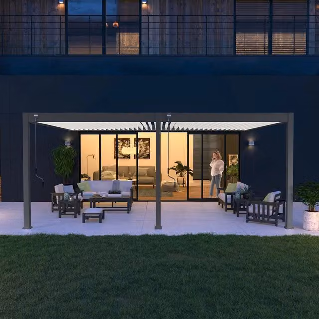 Pergola bioclimatica adossata Ombréa VS L: 600 cm, P: 400 cm, H: 255,8 cm - Antracite/bianco