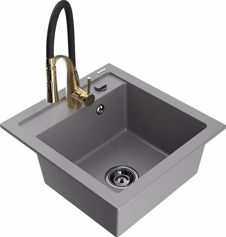 Mexen Vito lavello da cucina in granito 1 vasca con rubinetto Aster, grigio - 6503-71-73450-57-B