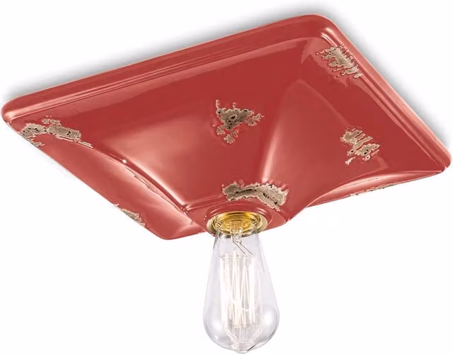Plafoniera Vintage Quadrata Grande Ceramica Rossa 1 Luce E27