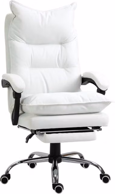 EasyComfort Poltrona da Ufficio Ergonomica in Finta Pelle Bianca con Poggiapiedi, Schienale Reclinabile e Altezza Regolabile