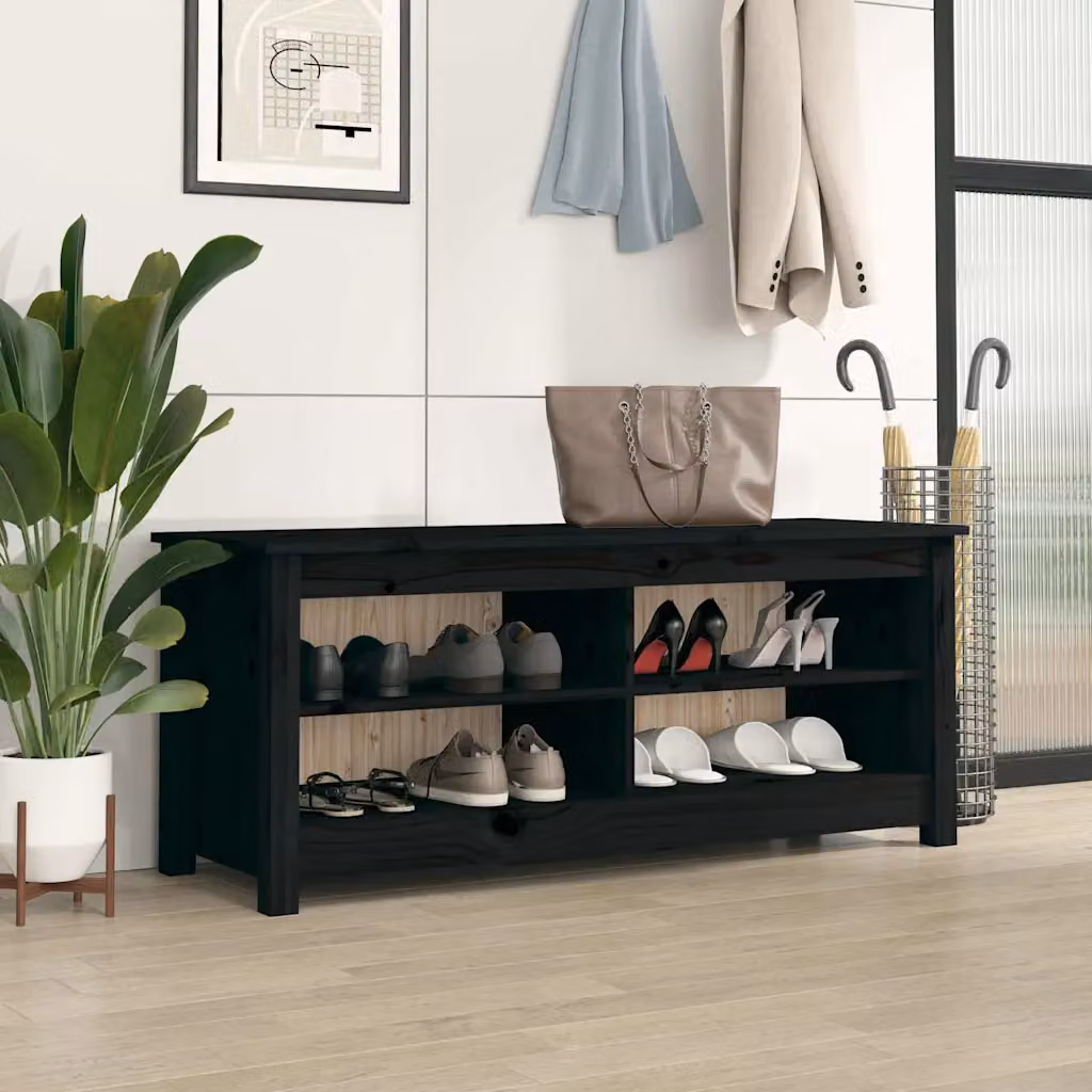 Scarpiera vidaXL in legno di pino massello nera stile rustico L 110 cm x P 38 cm x H 45,5 cm