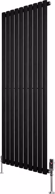 Radiatore Verticale Ovale 1600x600mm Nero con Valvole TRV