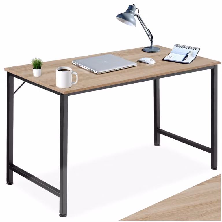 Scrivania da scrittura industriale tectake in legno rovere e metallo, L: 140 cm, P: 60 cm, H: 75,5 cm