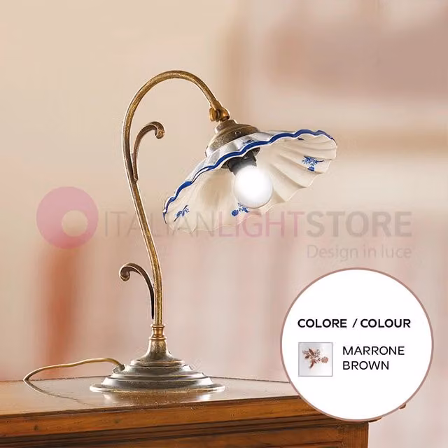 Lampada da Tavolo Altopascio di Ceramiche Borso in Ceramica e Ottone, Colore Marrone, con Design Rustico e Regolabile