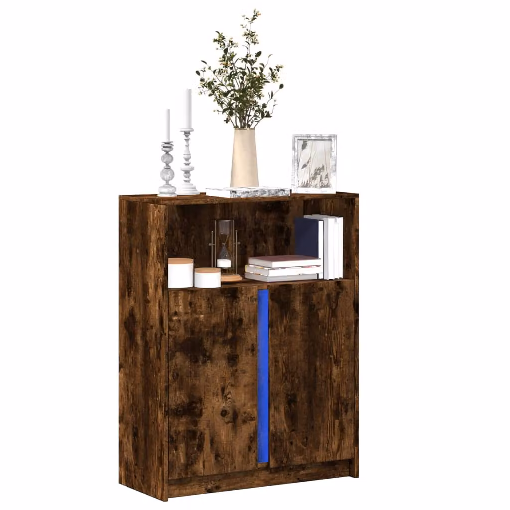 vidaXL Credenza con LED Rovere Fumo 77x34x100 cm in Legno Multistrato