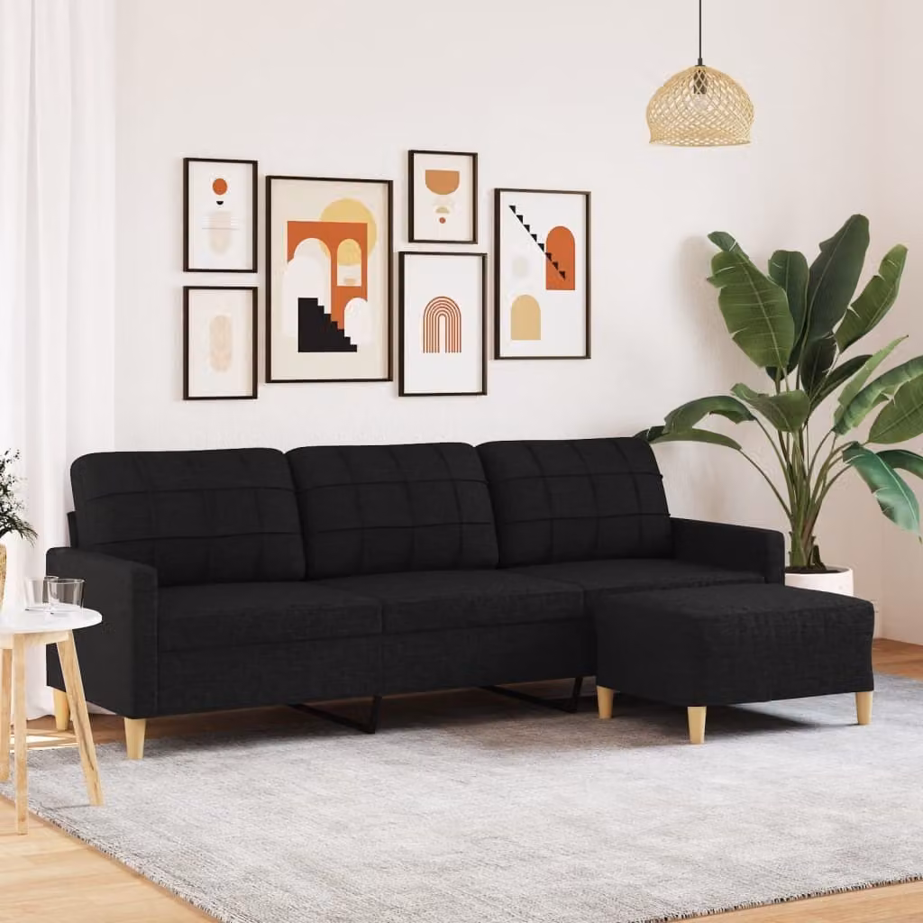 Maison Exclusive - Divano a tre posti con poggiapiedi, nero, 210 cm, in tessuto