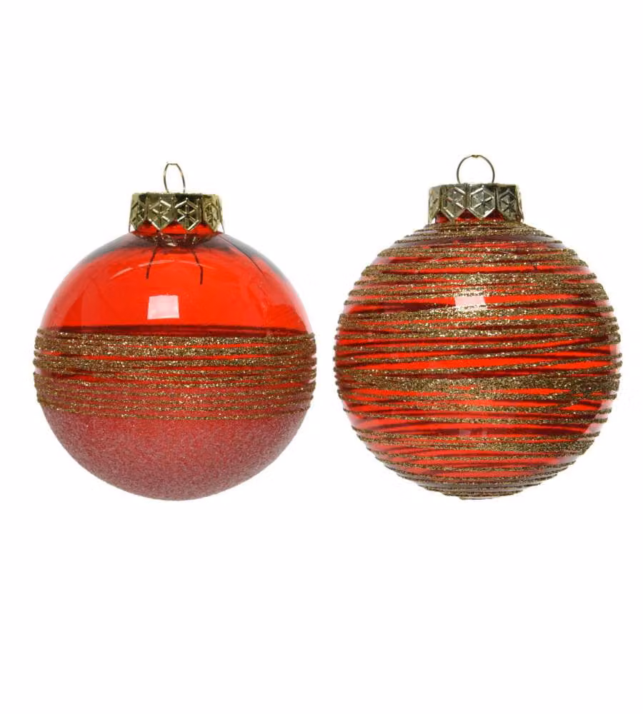 Sfera Rossa con fili oro diametro 8cm