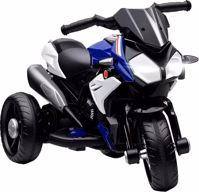 Moto Elettrica per Bambini Xylo a 3 Ruote con Batteria Ricaricabile 6V, Luci LED e Musica, Nero e Blu, L 86 x P 42 x H 52 cm