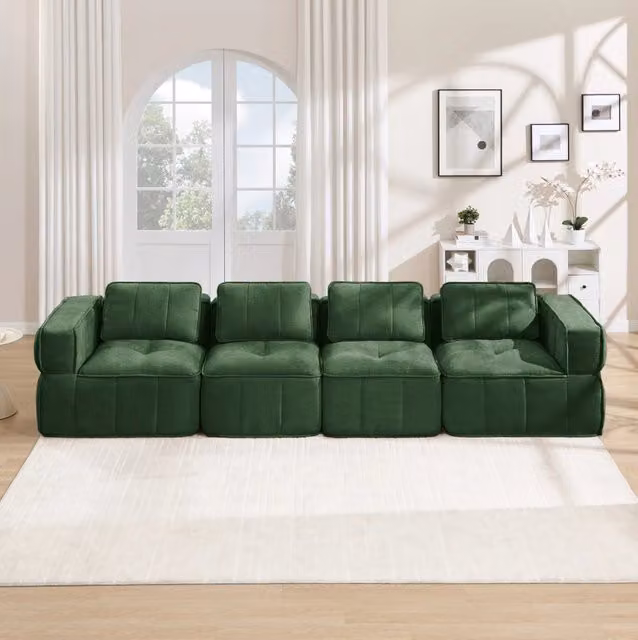 Divano modulare in poliestere verde 344 x 93 x 67 cm; senza montaggio
