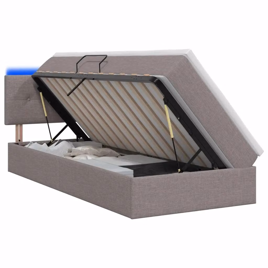 Letto con contenitore vidaXL con illuminazione LED e porte USB, colore tortora, L 90 x P 200 cm – 2
