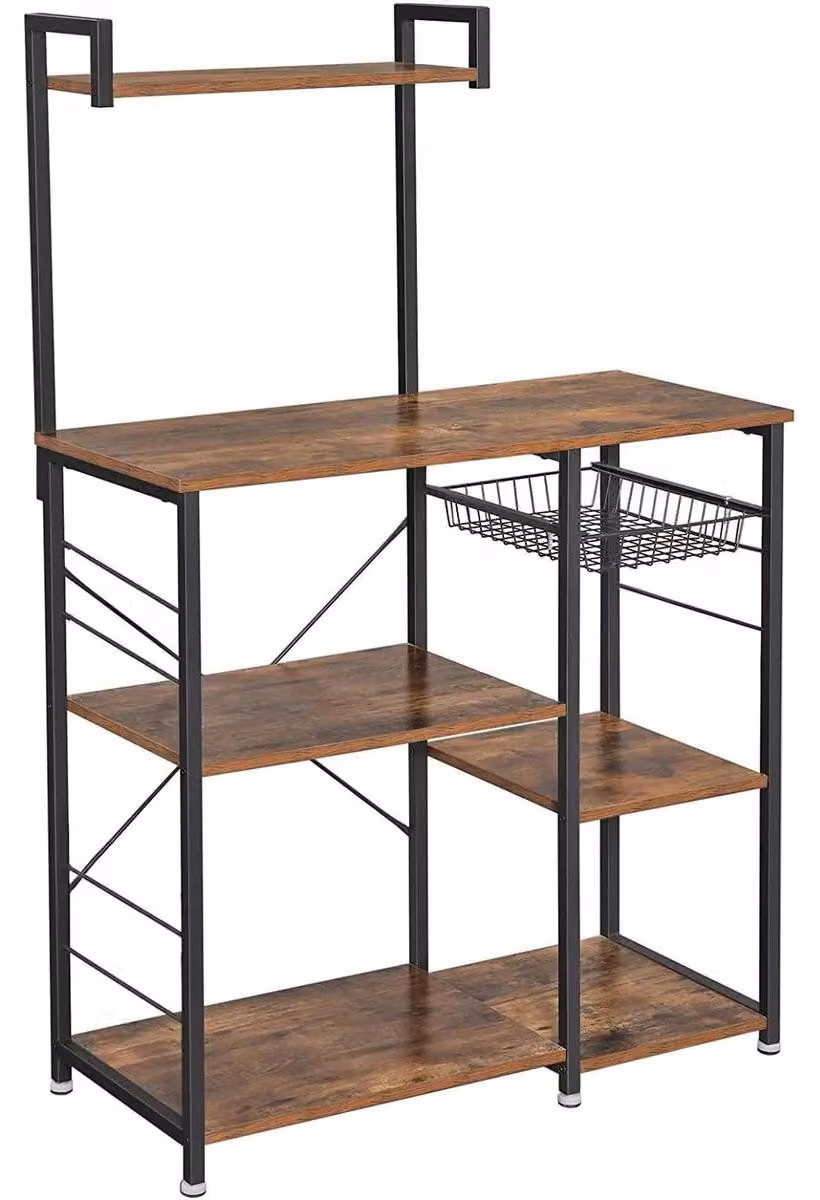 Ripiano per cucina con cesto in filo metallico – 6 ganci a forma di S, ripiani e ripiano per microonde