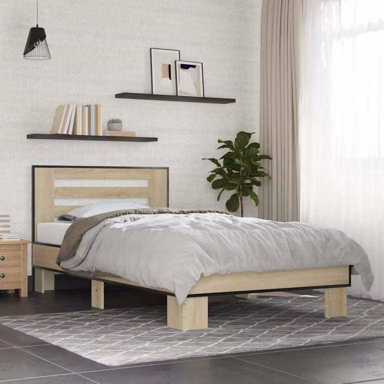 Giroletto vidaXL in Rovere Sonoma e Metallo con Doghe in Legno, L/P/H: 193 x 78 x 83,5 cm