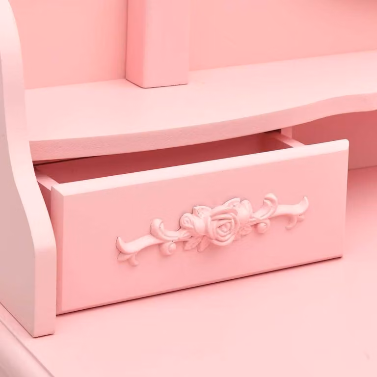 Set tavolino da toilette con sgabello Rosa 75x69x140 cm Legno di Paulownia