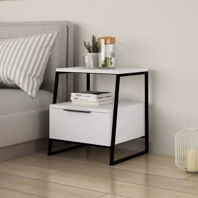 Comodino Alonso DMORA Bianco Moderno L: 45 cm, P: 40 cm, H: 50 cm