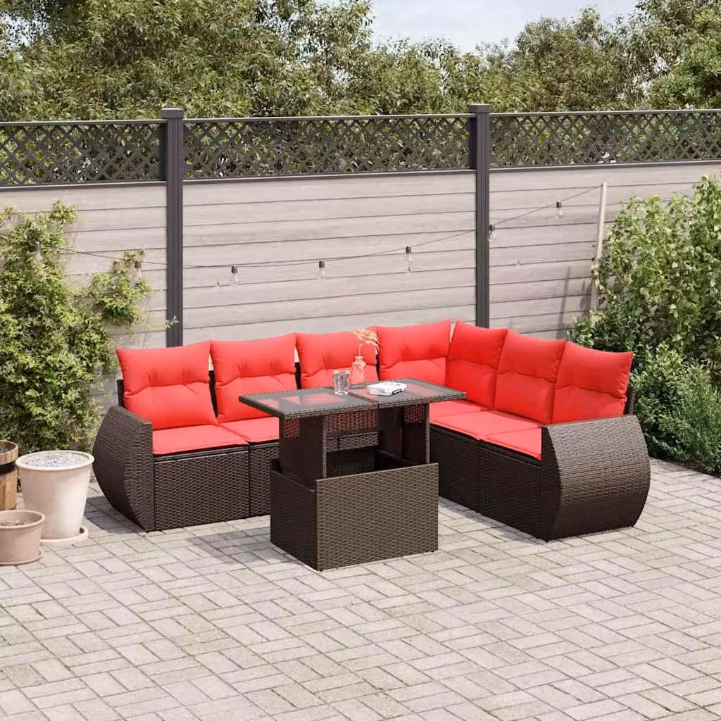 Maison Exclusive - Set di 7 pezzi per giardino con cuscini, marrone, polyrattan