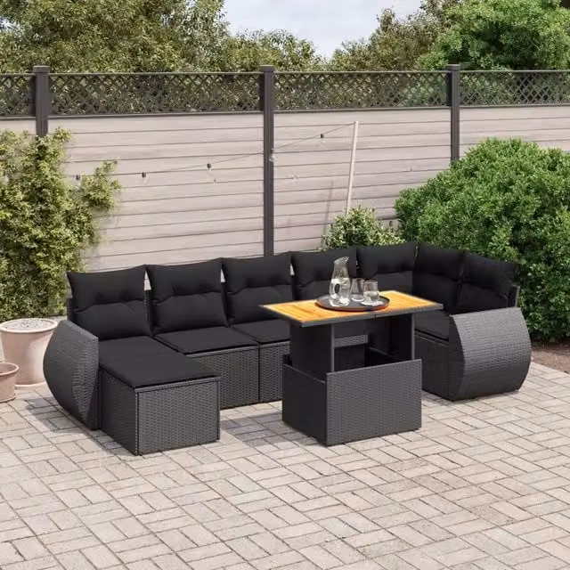 Set Divani da Giardino con Cuscini 8 pz Nero in Polyrattan 3275820