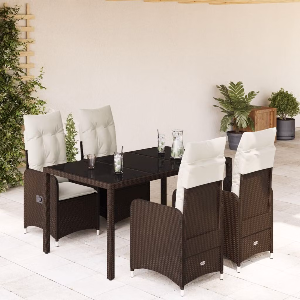 Maison Exclusive - Set Bistrò da Giardino 5 pz con Cuscini in Polyrattan Marrone