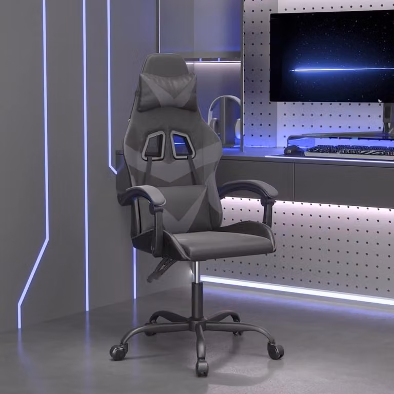 vidaXL Sedia da Gaming Girevole in Similpelle Nera e Grigia con Poggiatesta e Braccioli