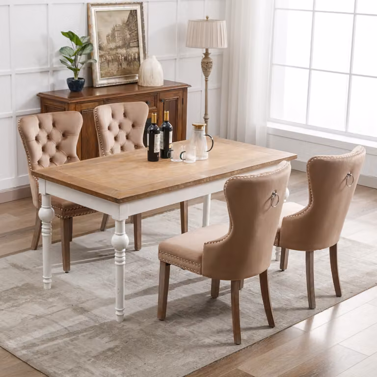 Sedia da pranzo Okwish, set di 4 pezzi, sedia da cucina, sedia per il soggiorno con poggiapiedi, sedia imbottita in velluto, color marrone chiaro