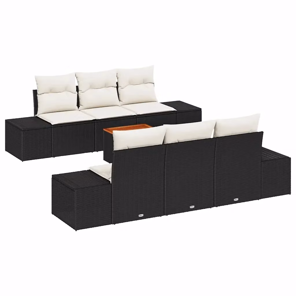Set Divano da Giardino vidaXL 7 Pezzi Nero con Cuscini e Tavolino in Polyrattan e Acciaio – 2