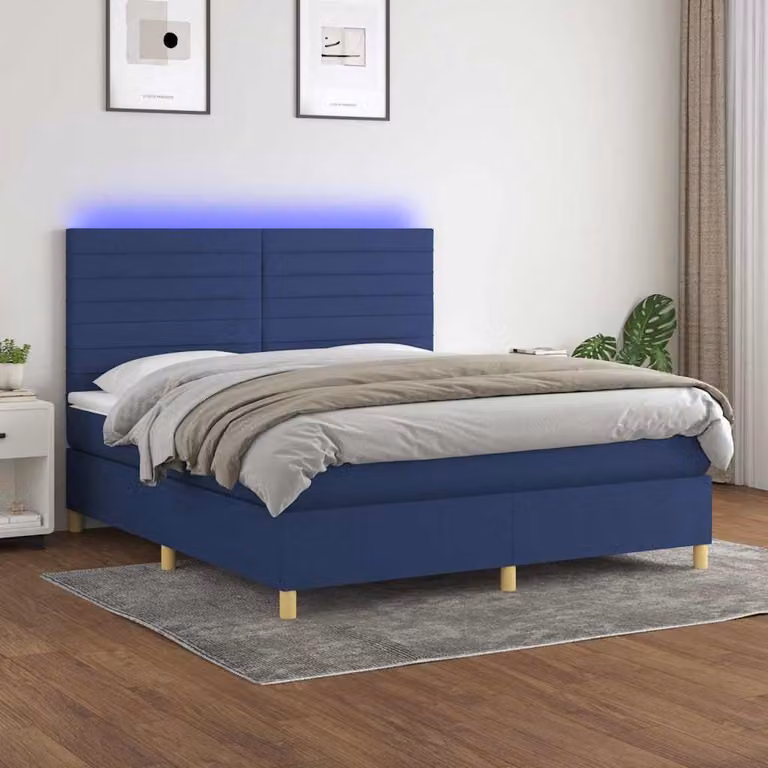 Letto a molle con materasso vidaXL in tessuto con illuminazione LED blu e porta USB, L/P/H: 180 x 200 cm