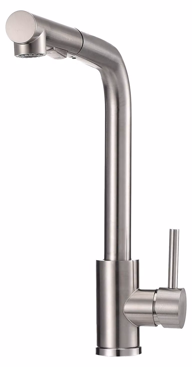 Miscelatore da cucina UnboxG in acciaio inossidabile spazzolato, con doccetta estraibile, girevole a 360°, dotato di 2 getti, miscelatore monocomando e cartuccia in Vetroceramica