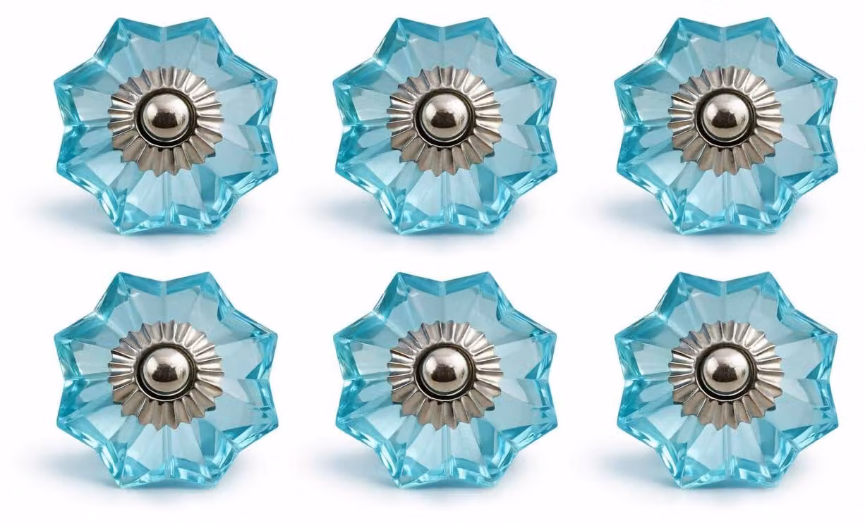 Maniglie per porte in vetro di cristallo e metallo, set da 6, colore turchese