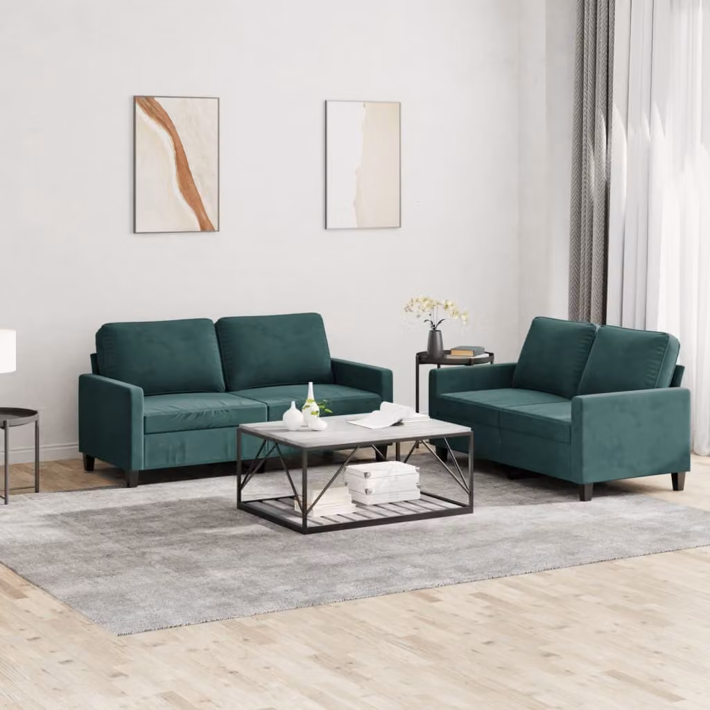 Maison Exclusive - Set divano a 2 posti con cuscini in velluto verde scuro