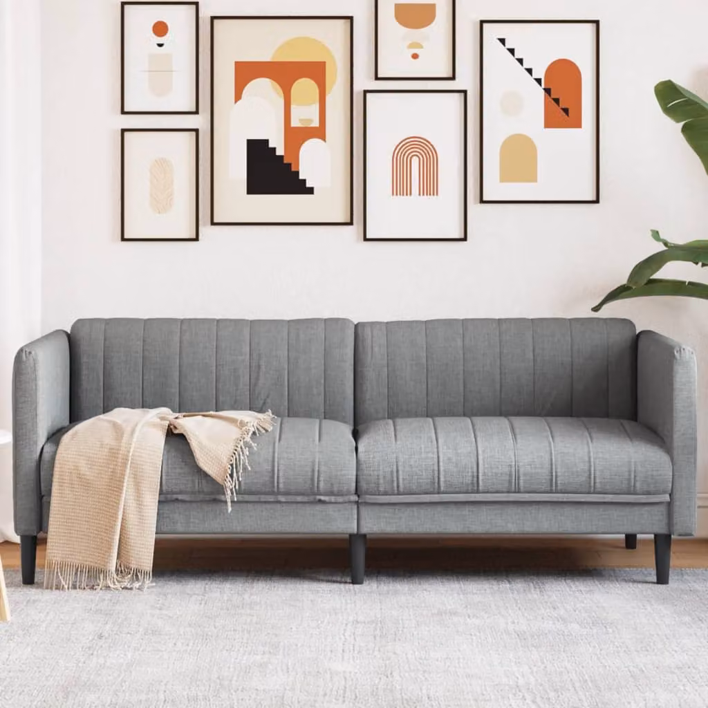 vidaXL Divano a 3 Posti Moderno in Tessuto Grigio con Struttura in Legno L: 193 x P: 76,5 x H: 74,5 cm