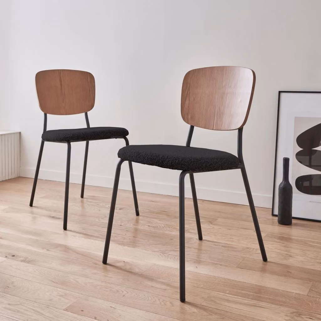 Set di 2 sedie moderne Sweeek in tessuto bouclé e legno con gambe in metallo nero – 2