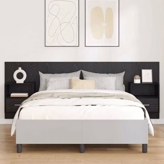 Set di 3 Testiere con Comodini Integrati vidaXL in Legno Multistrato Nero Opaco per Camera da Letto
