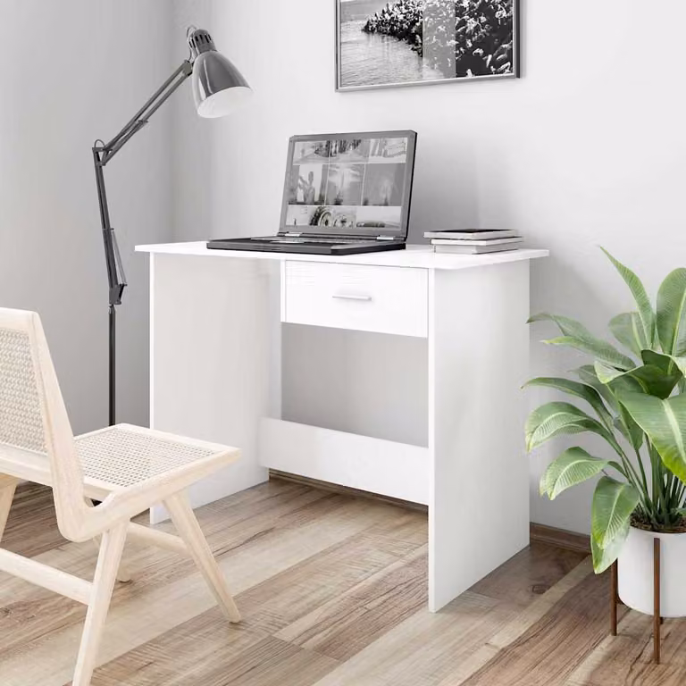 Scrivania moderna vidaXL bianca in legno e MDF L: 100 cm, P: 50 cm, H: 76 cm