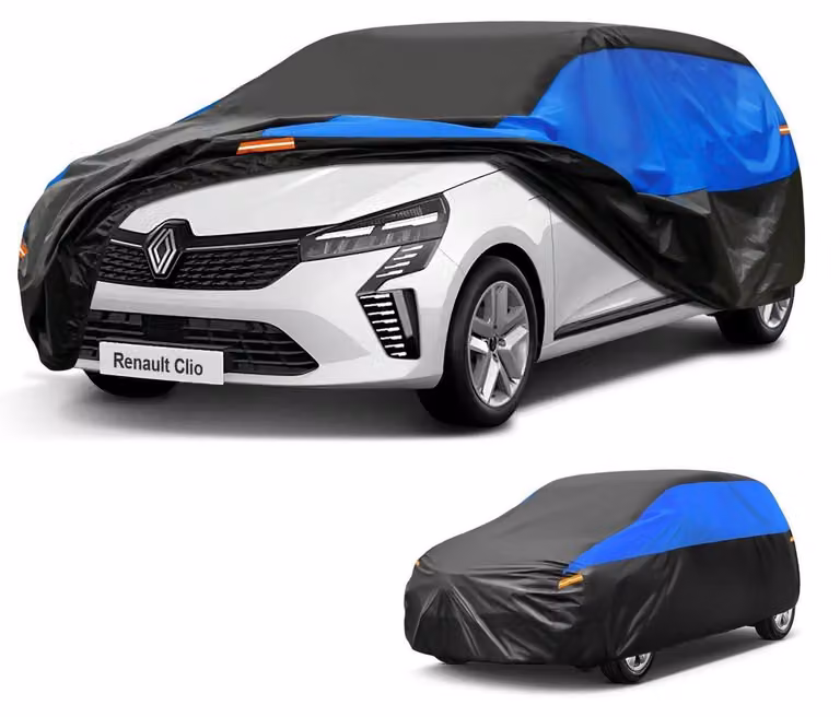 Copertura impermeabile e traspirante per auto, compatibile con Renault Clio (modelli dal 2001 al 2025), disponibile nei colori nero e blu