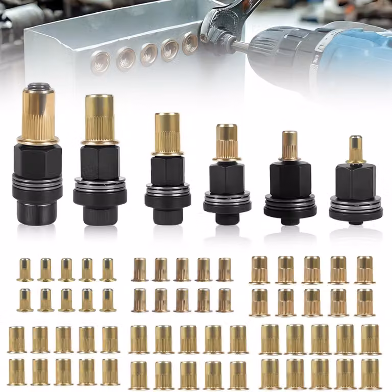 Set di 6 pinze per inserti a rivetto, completo di 60 inserti