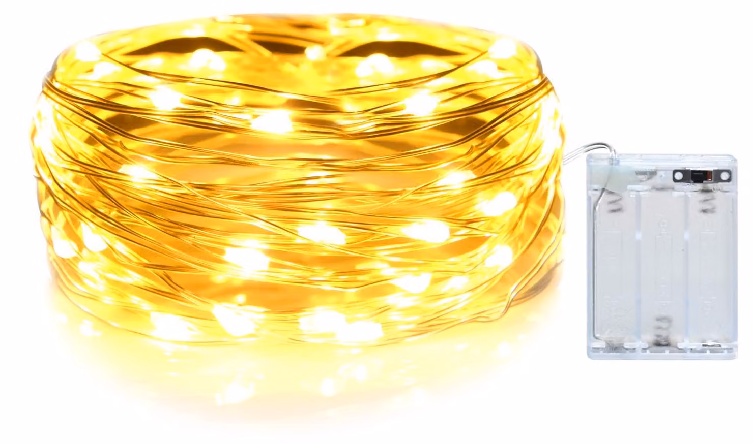 Catena luminosa a LED, lunghezza 3 metri, 30 micro-LED a luce calda, con timer, alimentazione a batteria
