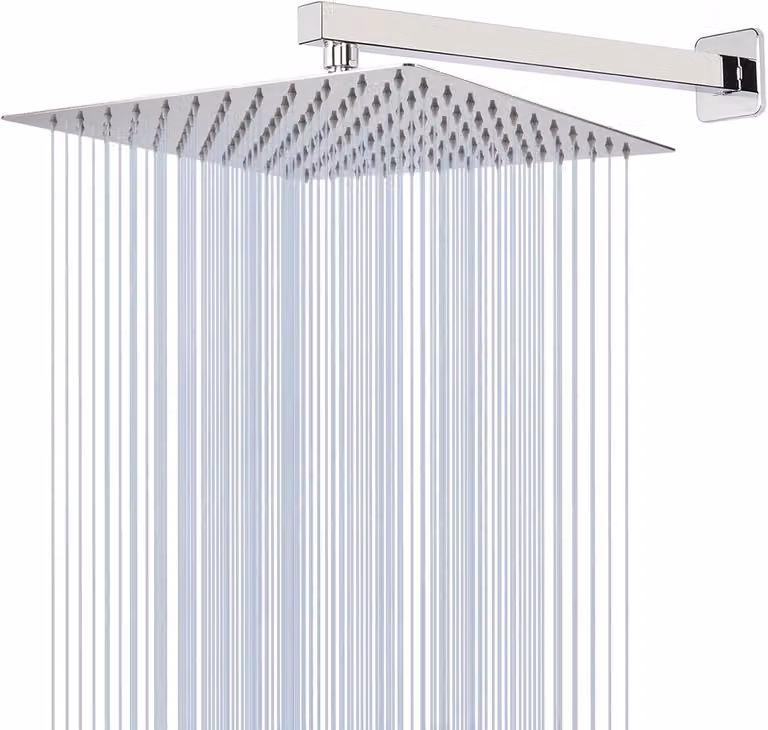 Doccia a pavimento, altezza 25 cm, braccio doccia da 40 cm, forma quadrata, acciaio inossidabile, finitura cromata, per bagno
