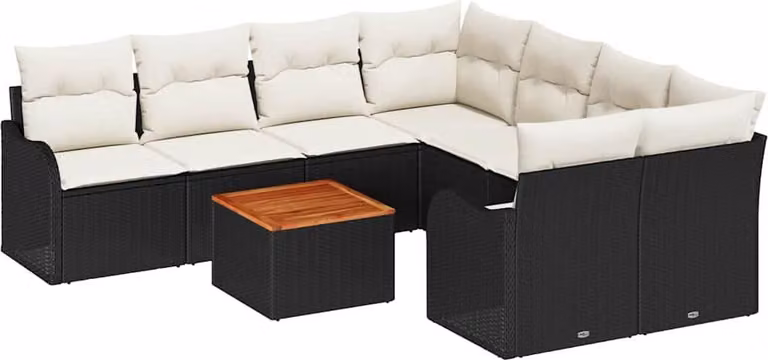 Set Divano da Giardino con cuscino 9 pcs Nero polyrattan