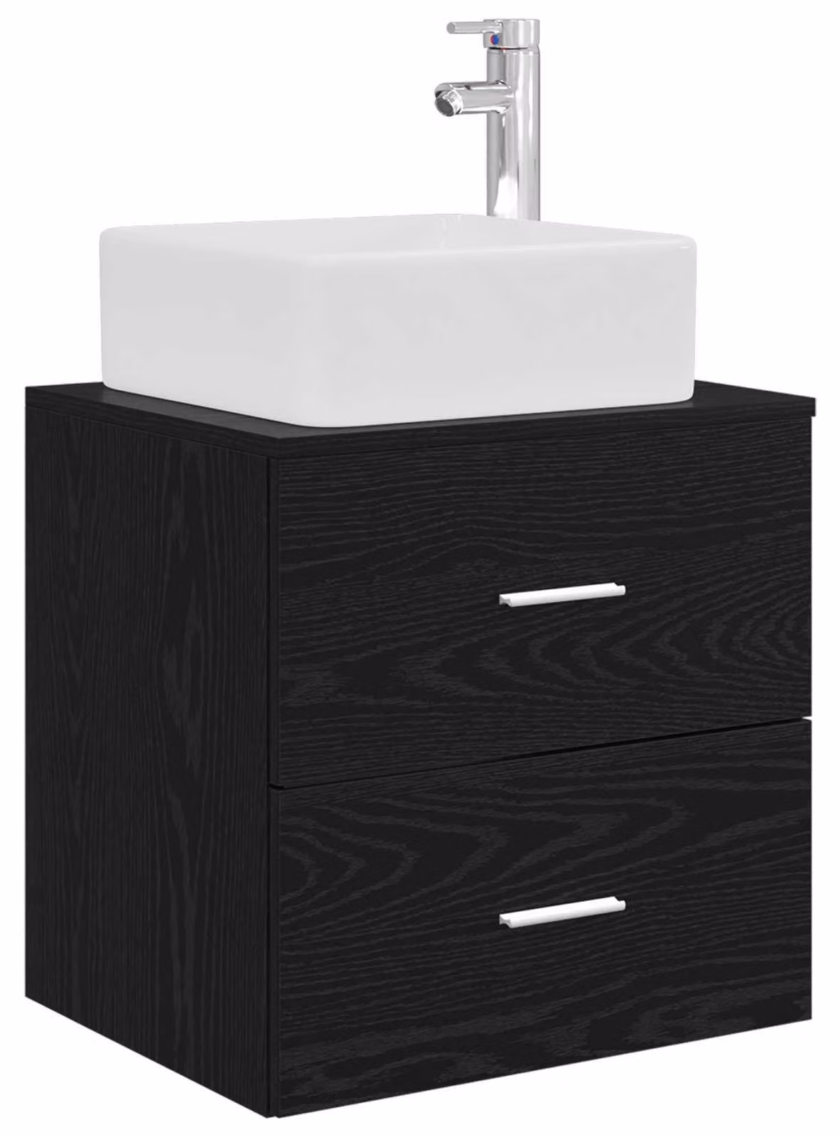 Mobile Lavabo da Parete Rovere Nero 53 x 34,5 x 63 cm