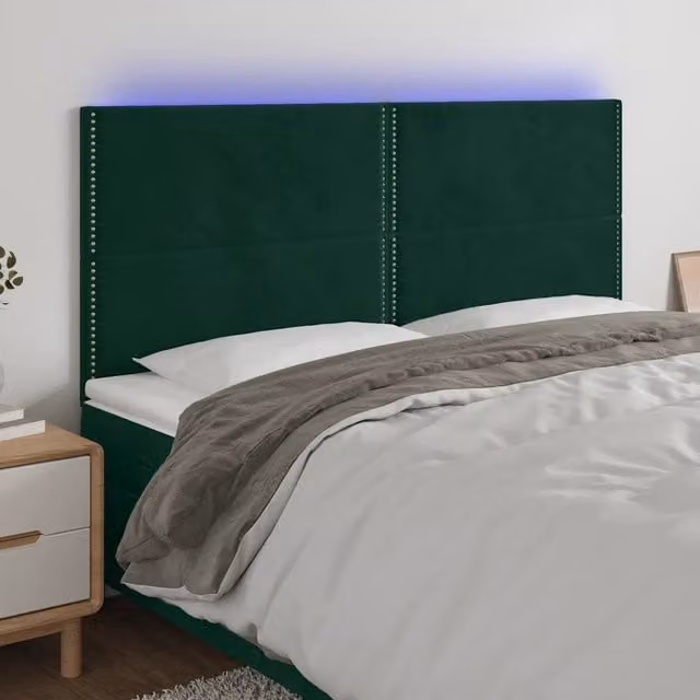 Testiera per letto vidaXL in velluto verde scuro con illuminazione LED integrata e porta di ricarica USB, L: 200 cm, P: 5 cm, H: 118-128 cm – 1