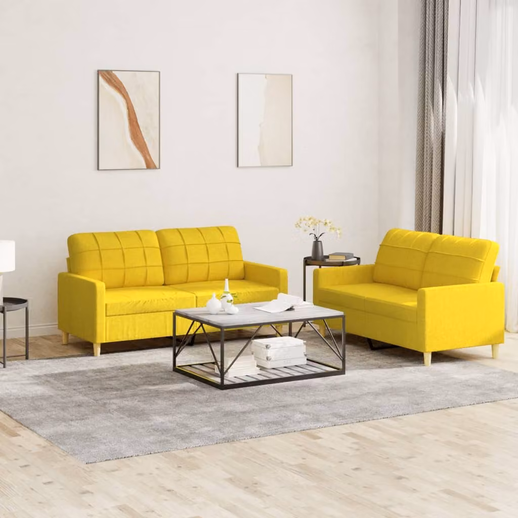 Maison Exclusive - Set divano a 2 posti con cuscini in tessuto giallo chiaro