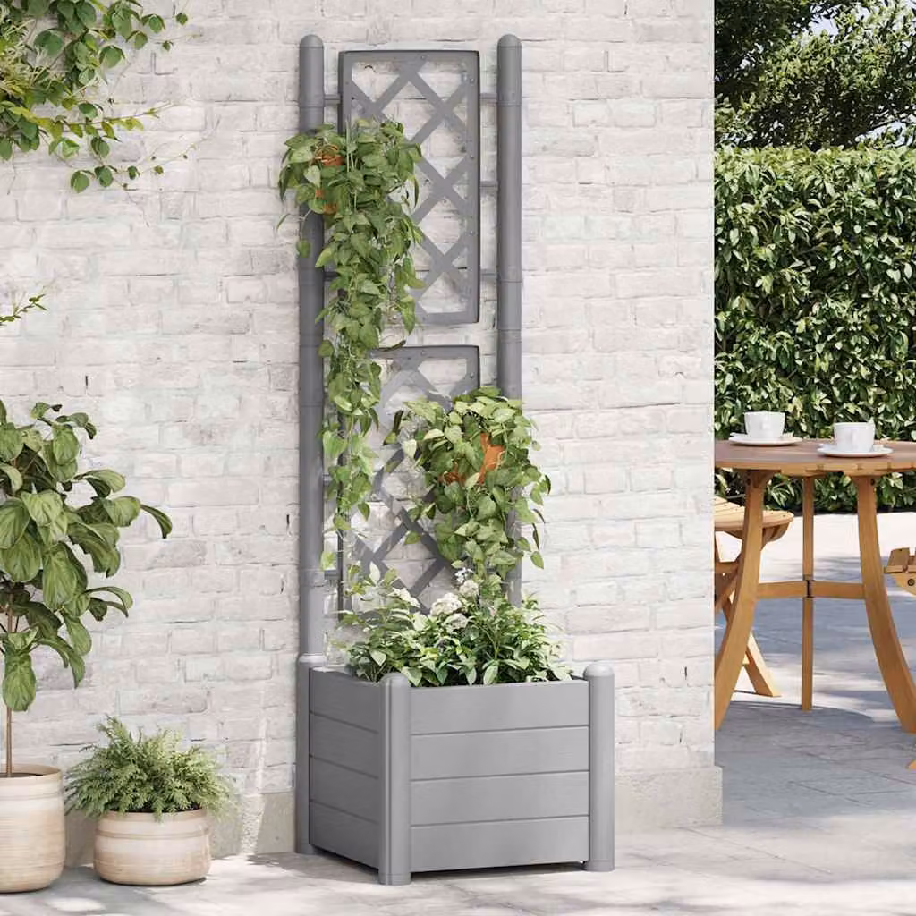Fioriera da giardino con graticcio vidaXL in plastica grigia L/P/H: 43 x 43 x 142 cm