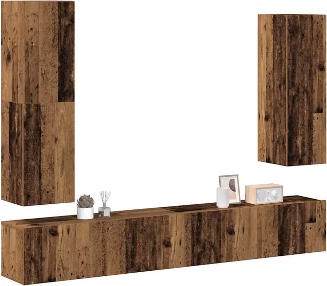 Set di 4 mobili per TV vidaXL da appendere a parete in legno antico marrone opaco per soggiorno