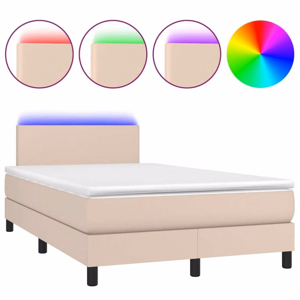 Giroletto Molle Materasso e LED Cappuccino 120x190cm Pelle finta