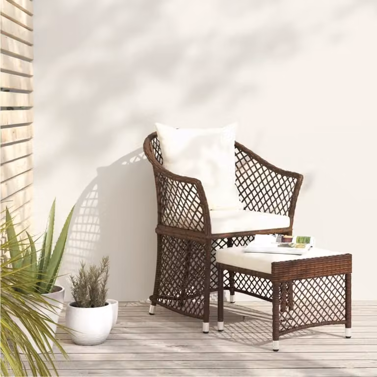 The Living Store Set da giardino 2 pezzi con cuscini in poly rattan marrone