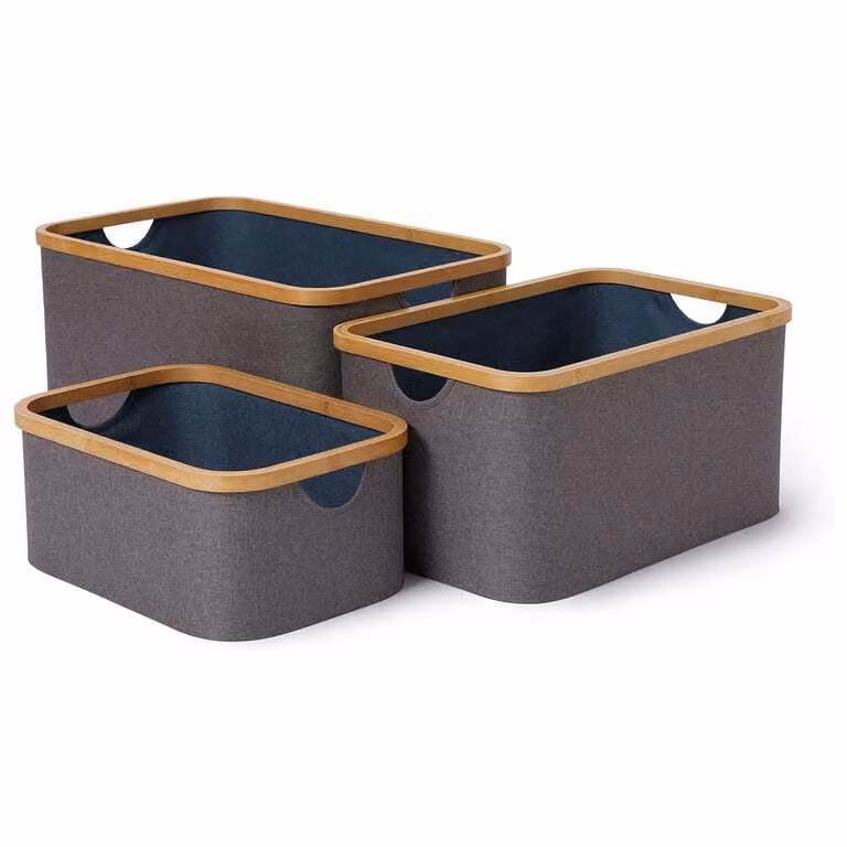 Scatole portaoggetti Lumaland con struttura in bambù - Set da 3 - Grigio-blu
